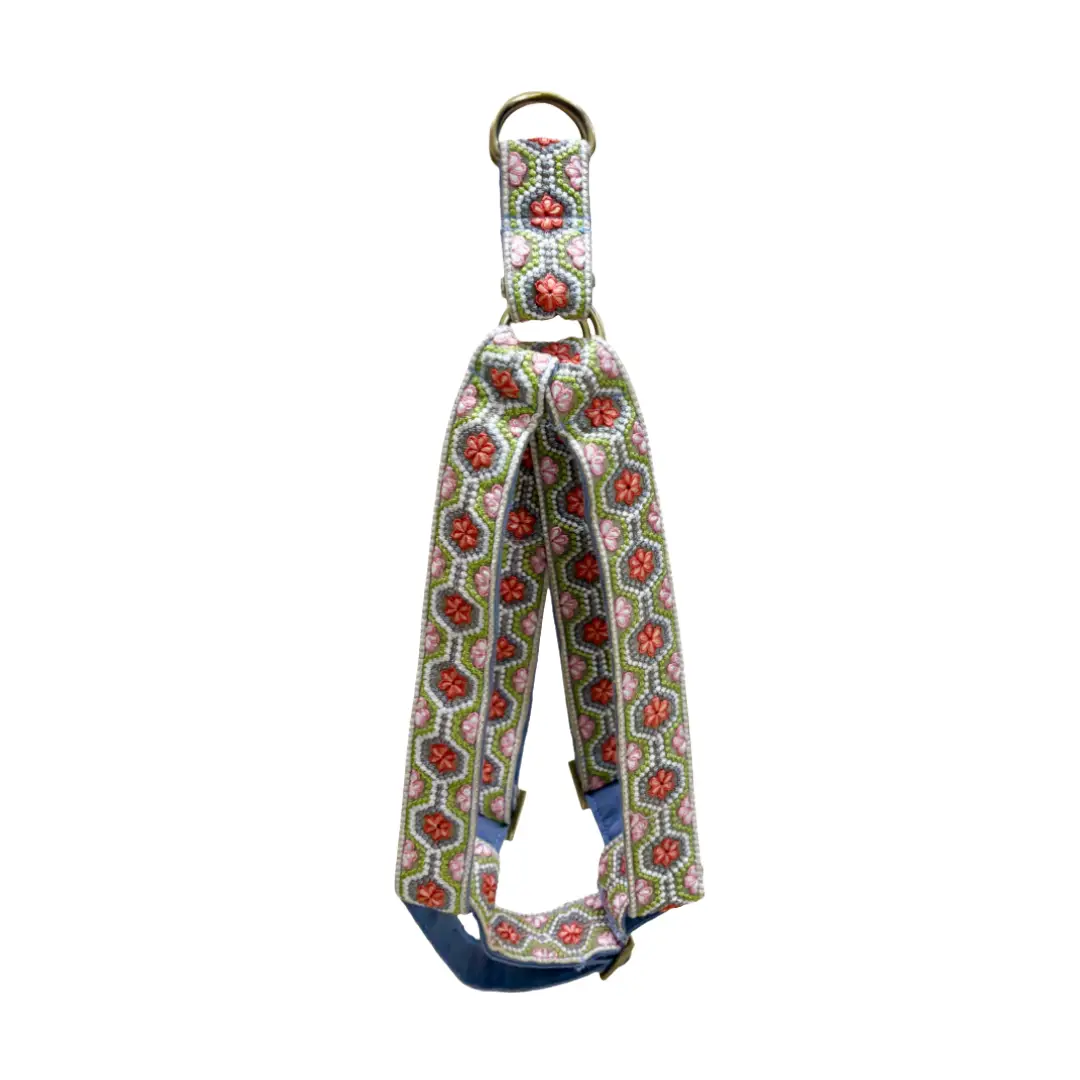 MITRAYA Floral Embroidered Dog Step-In Harness, Fancy Pet Harness with Coral and Pink Flowers, Adjustable and Durable Harness