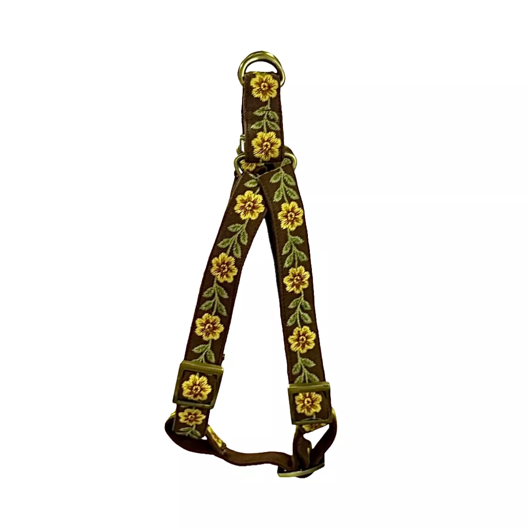 MITRAYA Floral Embroidered Dog Step-In Harness, Fancy Pet Harness with Coral and Pink Flowers, Adjustable and Durable Harness