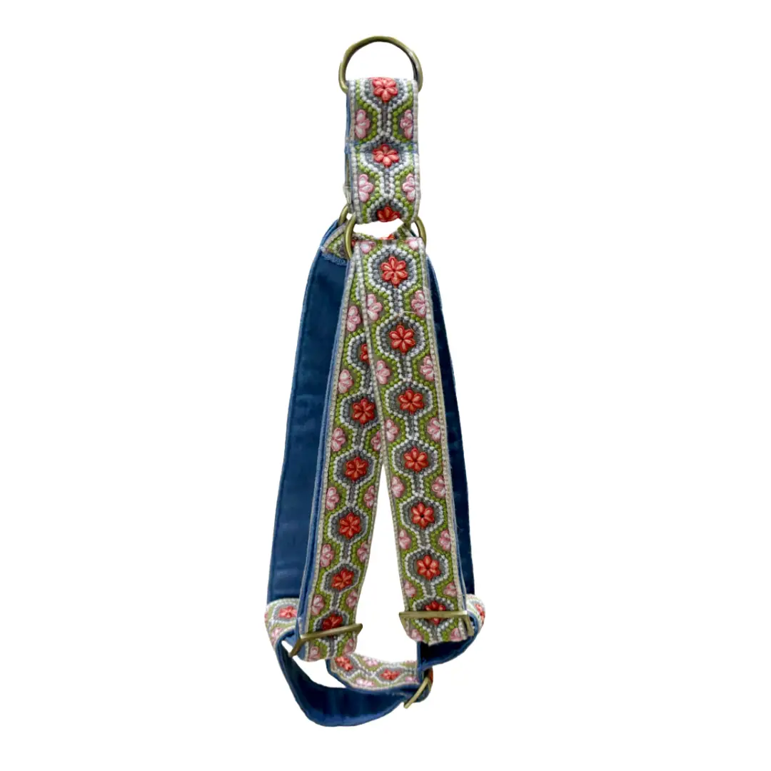 MITRAYA Floral Embroidered Dog Step-In Harness, Fancy Pet Harness with Coral and Pink Flowers, Adjustable and Durable Harness