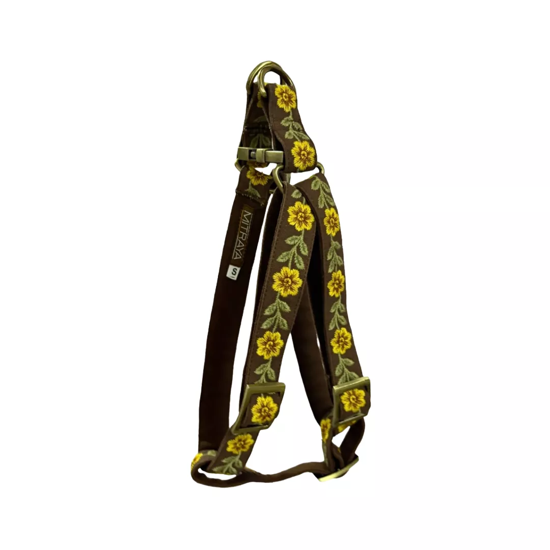 MITRAYA Floral Embroidered Dog Step-In Harness, Fancy Pet Harness with Coral and Pink Flowers, Adjustable and Durable Harness