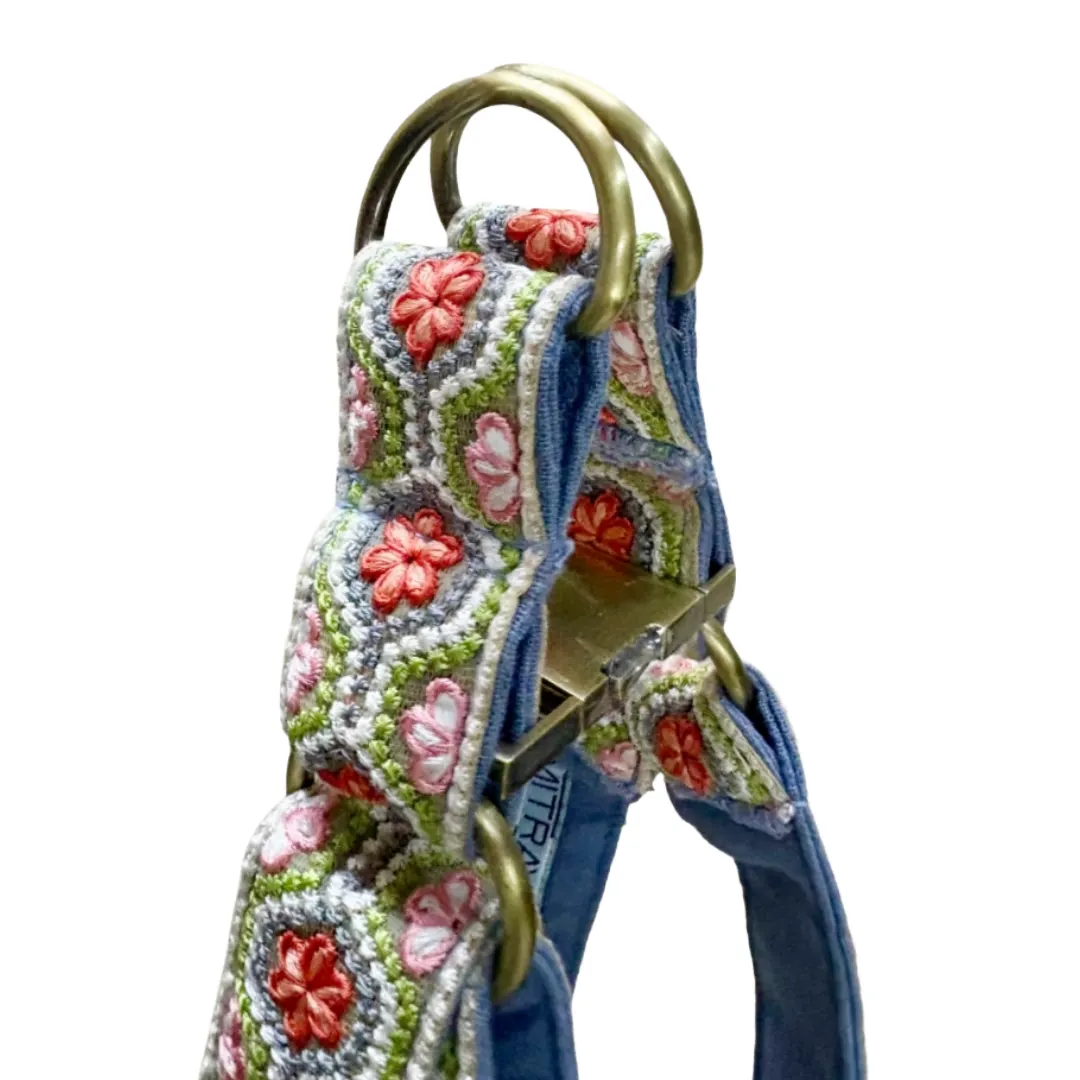 MITRAYA Floral Embroidered Dog Step-In Harness, Fancy Pet Harness with Coral and Pink Flowers, Adjustable and Durable Harness