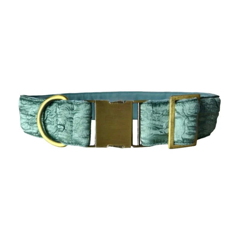 MITRAYA Premium Dog Collar, Satin Dog Collar, Sage Green with Brass Hardware