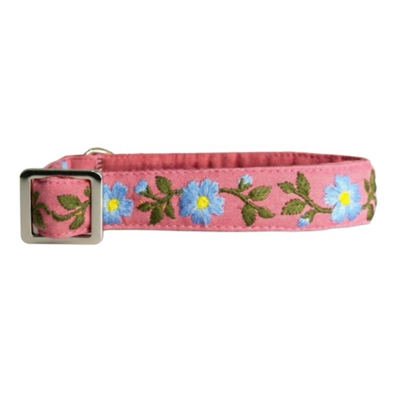 MITRAYA Premium Dog Collar, Pink Cotton with Floral Pattern, Metal Buckle Closure, Adjustable Neck Band