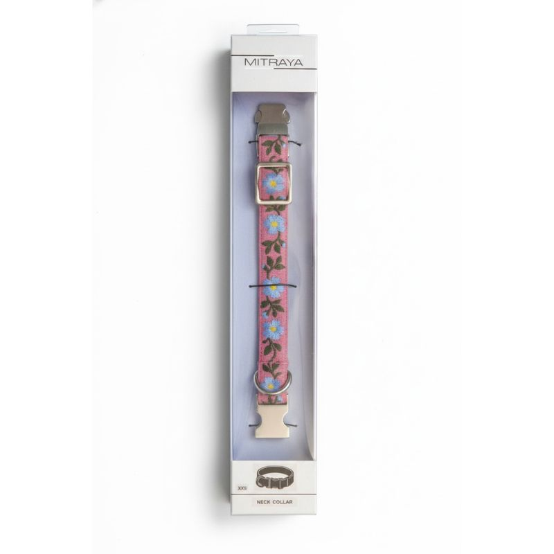 MITRAYA Premium Dog Collar, Pink Cotton with Floral Pattern, Metal Buckle Closure, Adjustable Neck Band