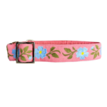 MITRAYA Premium Dog Collar, Pink Cotton with Floral Pattern, Metal Buckle Closure, Adjustable Neck Band