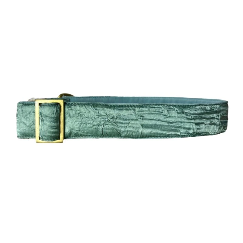 MITRAYA Premium Dog Collar, Satin Dog Collar, Sage Green with Brass Hardware