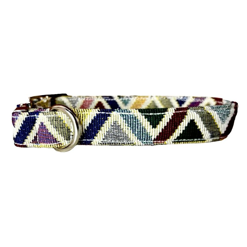 MITRAYA Geometric Pattern Dog Neck Collar, Denim Jacquard Canvas, Multicolour Geometric Design, Adjustable with Buckle, Fancy and Stylish Dog Collar