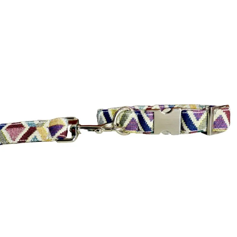 MITRAYA Geometric Pattern Dog Neck Collar, Denim Jacquard Canvas, Multicolour Geometric Design, Adjustable with Buckle, Fancy and Stylish Dog Collar