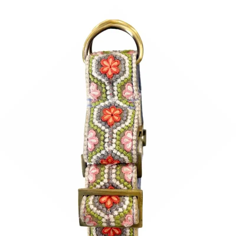MITRAYA Floral Embroidered Dog No-Pull Neck Collar, Fancy No- Choke Dog Collar with Coral and Pink Flowers, Adjustable and Durable Collar