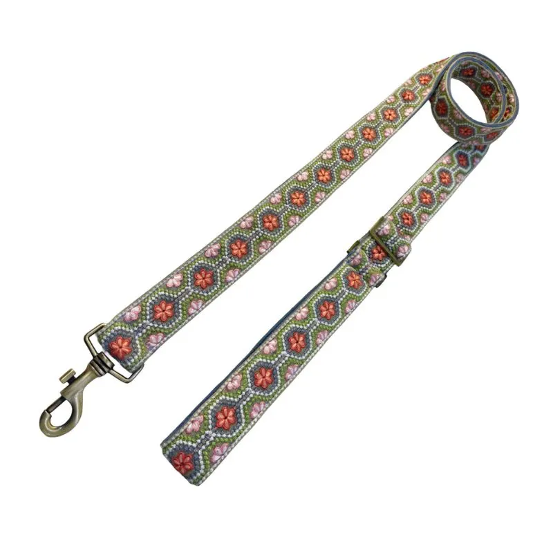 MITRAYA Adjustable Dog Leash, Sage Green Textured Cotton, Medium Breed Pet Walking Leash