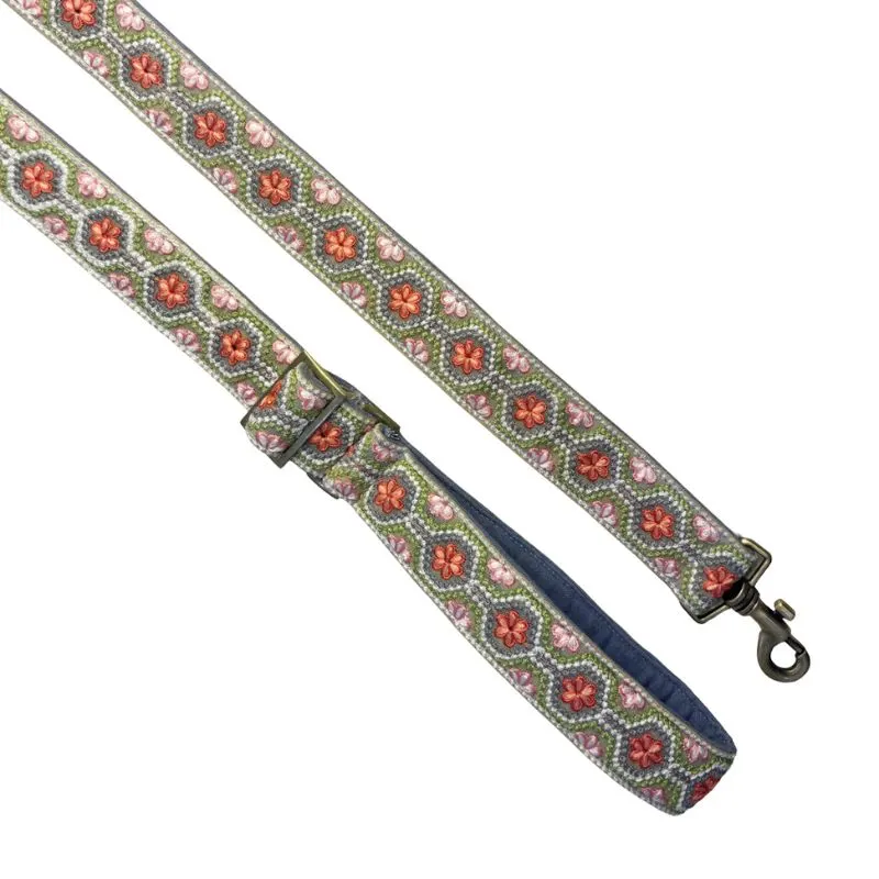 MITRAYA Adjustable Dog Leash, Sage Green Textured Cotton, Medium Breed Pet Walking Leash