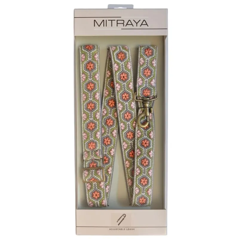 MITRAYA Adjustable Dog Leash, Sage Green Textured Cotton, Medium Breed Pet Walking Leash