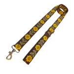 MITRAYA Floral Embroidered Dog Leash, Brown Cotton with Yellow Flowers, Adjustable Design with Metal Clasp, Suitable for all Breed Sizes