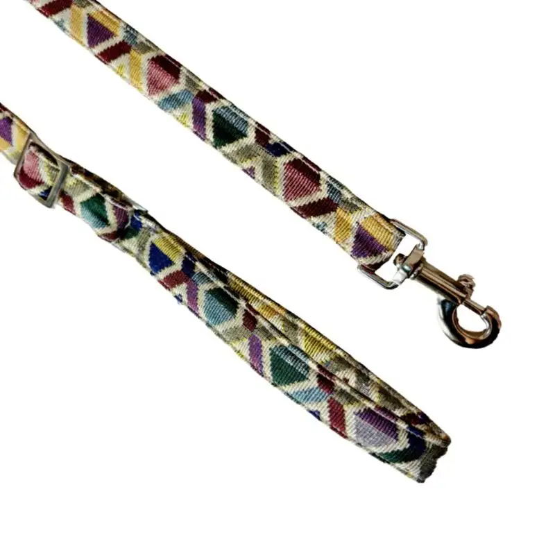 MITRAYA Geometric Pattern Adjustable Dog Leash, Multicolor Diamond Design, Durable Fabric with Metal Clasp, Pet Walking Leash