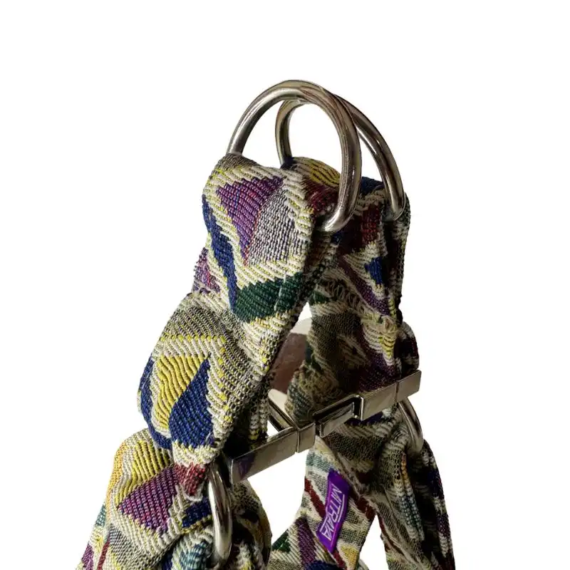 MITRAYA Geometric Pattern Dog Step-In Harness, Denim Jacquard Canvas, Multicolour Geometric Design, Adjustable with Buckle, Fancy and Stylish Dog Collar