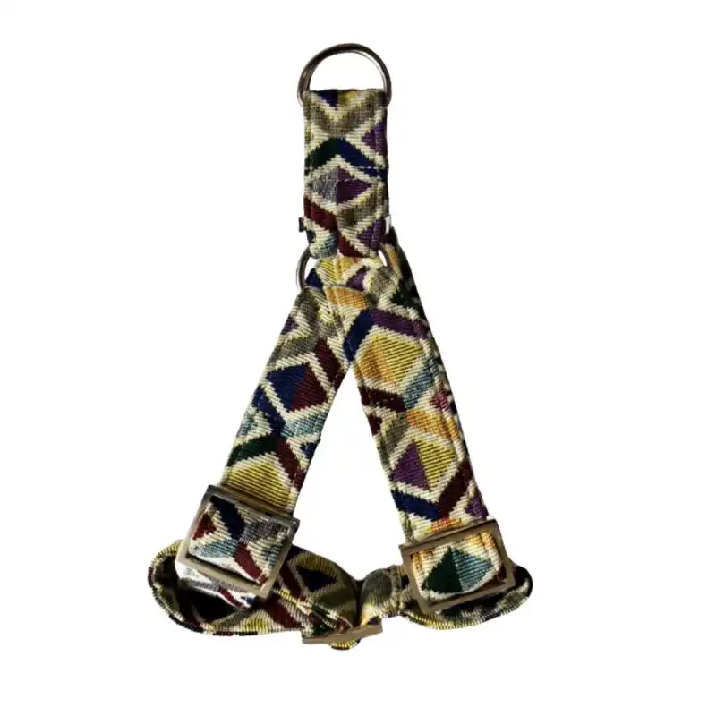 MITRAYA Geometric Pattern Dog Step-In Harness, Denim Jacquard Canvas, Multicolour Geometric Design, Adjustable with Buckle, Fancy and Stylish Dog Collar
