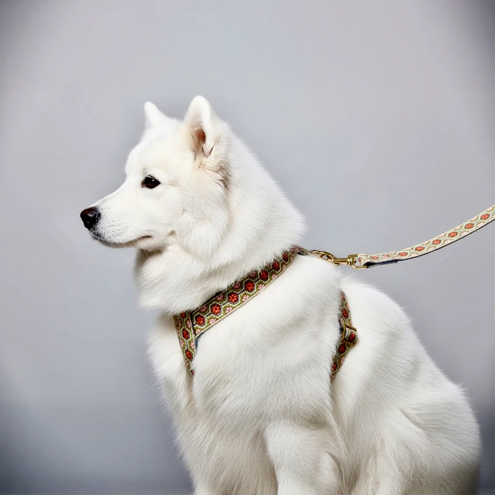 MITRAYA Floral Embroidered Dog Step-In Harness, Fancy Pet Harness with Coral and Pink Flowers, Adjustable and Durable Harness