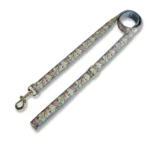 LEAF TRAIL – Embroidered Botanical Dog Leash in Slate Blue & Pastels